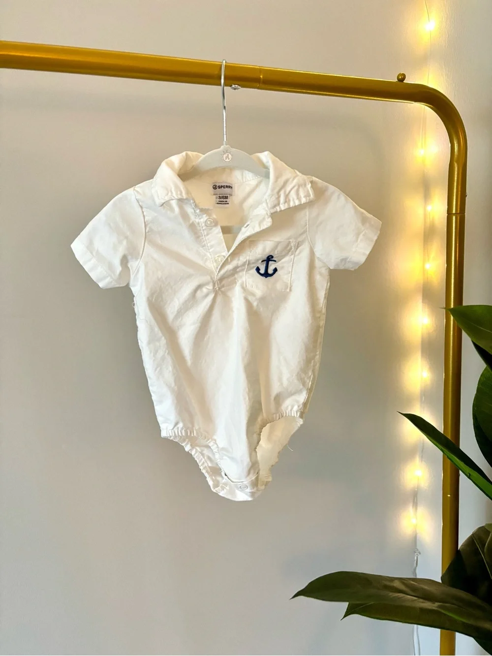 White Anchor Polo One-Piece Bodysuit for Kids by Sperry